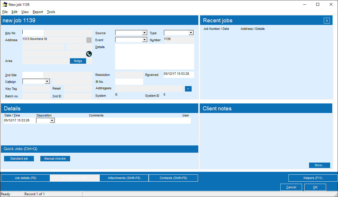 New job screen