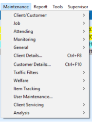 Maintenance menu