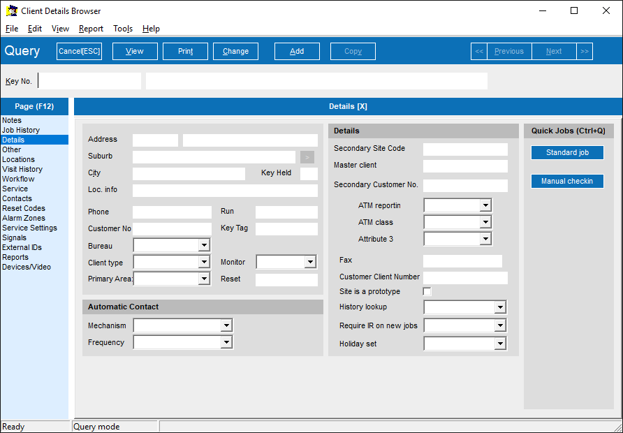 Client search screen
