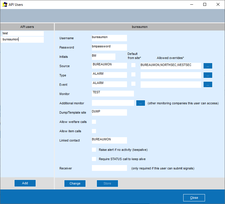 API user entry