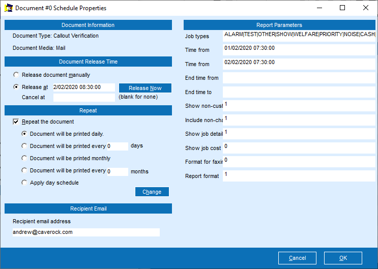 Report schedule example